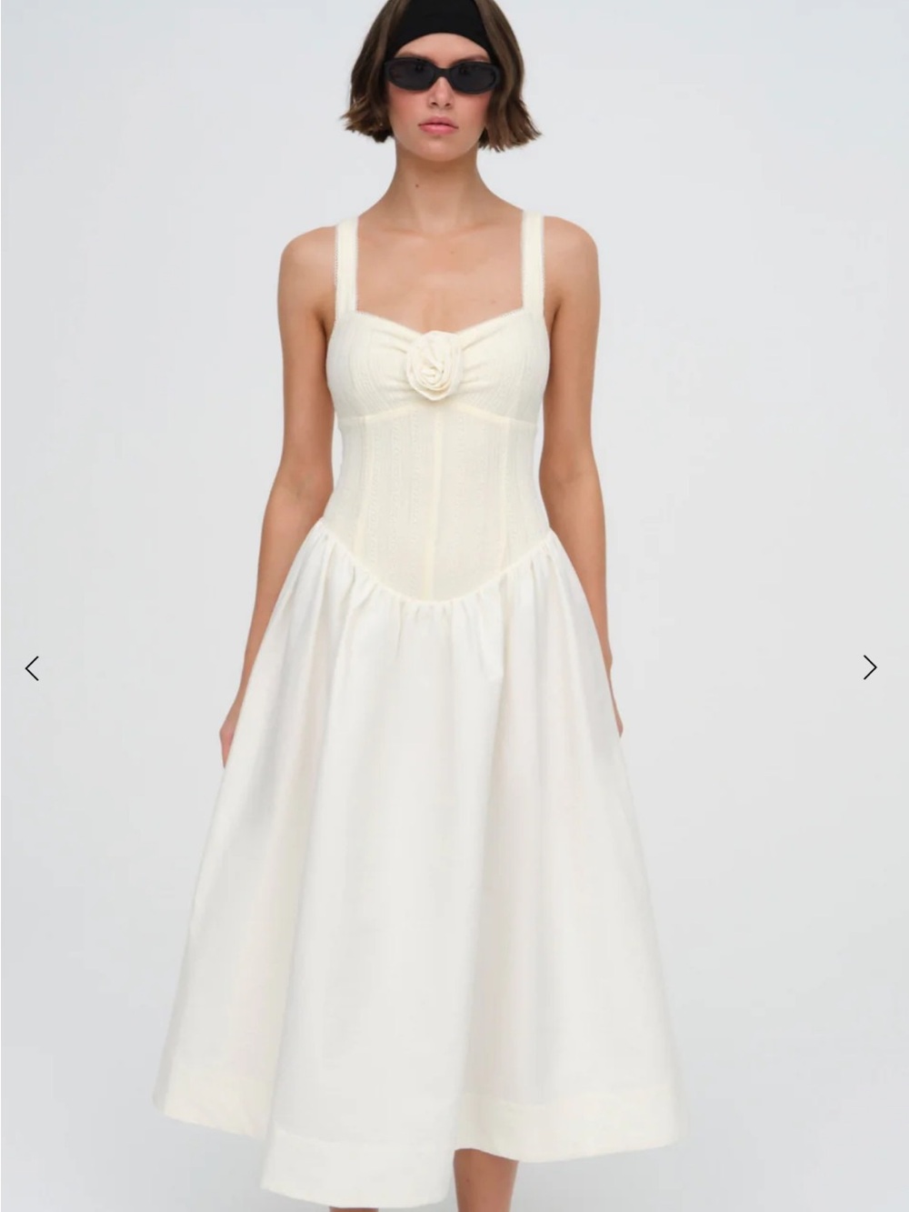 For Love & Lemons Billie Pointelle Cream midi dress with rosette